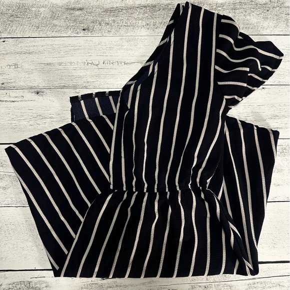 Navy Blue & White Striped Short Dress - Picture 1 of 3